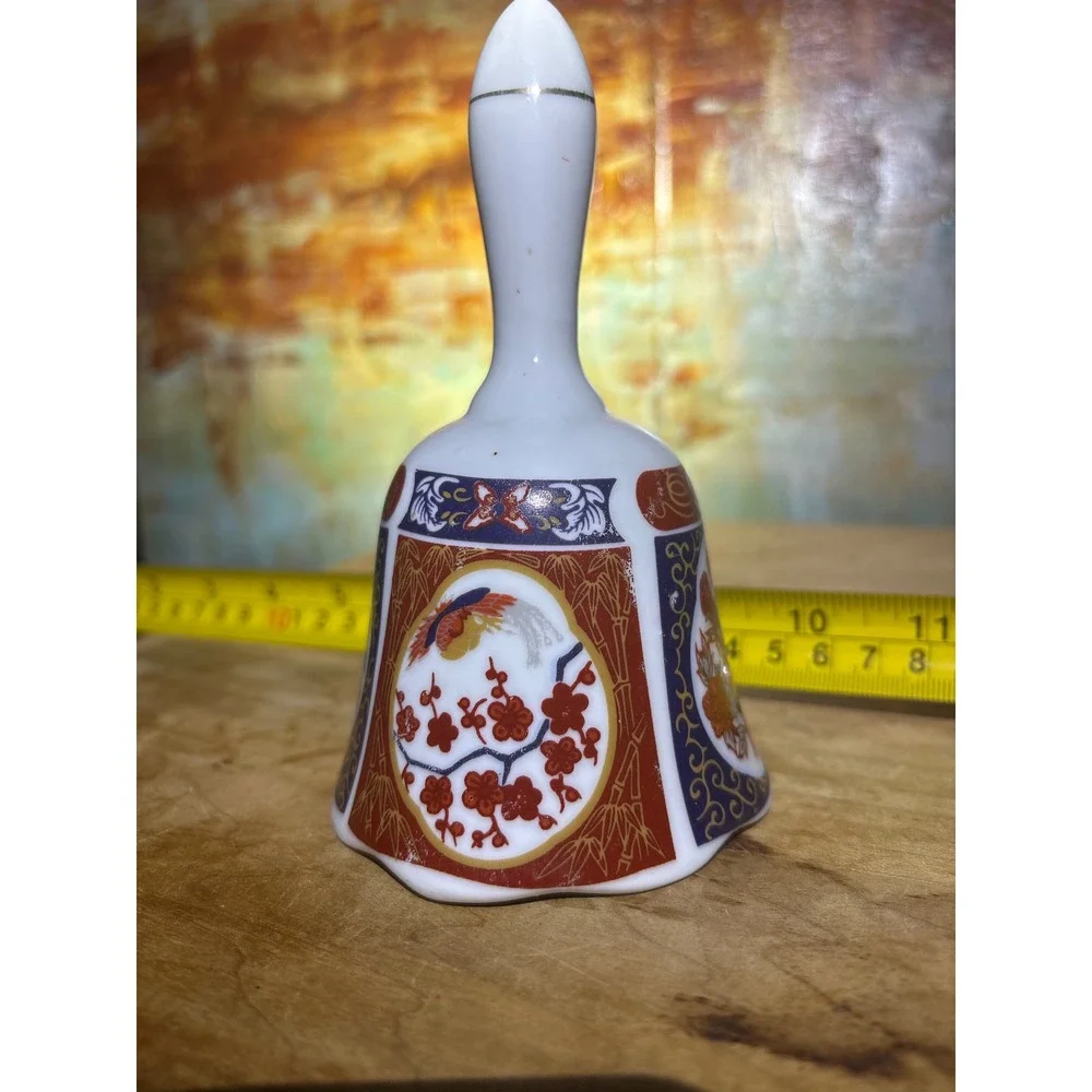 Vintage Imari Style Porcelain Bell Floral Gold Trim Asian Decor Taiwan 4 Inch